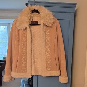 Guess Cream Teddy Jacket with Embroidered Details